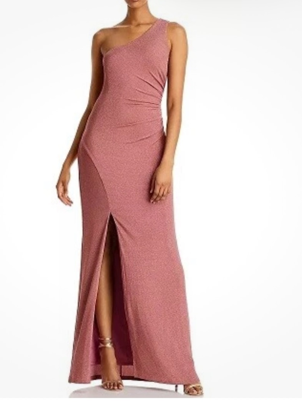 Aqua One-Shoulder Rose Metallic Prom Dress